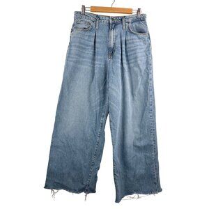 Zara pleated wide leg relaxed jeans distressed 90s grunge sz 8